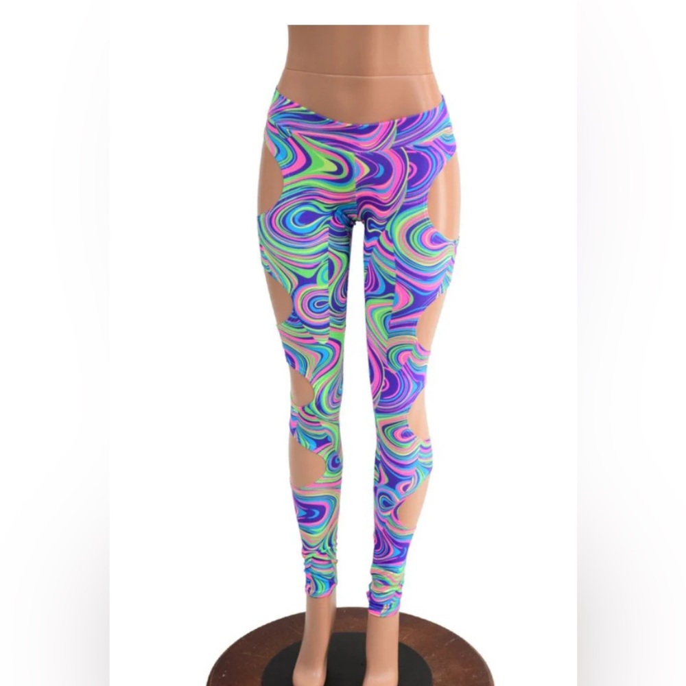 UV Glow Blacklight Spandex Leggings with Cut Outs